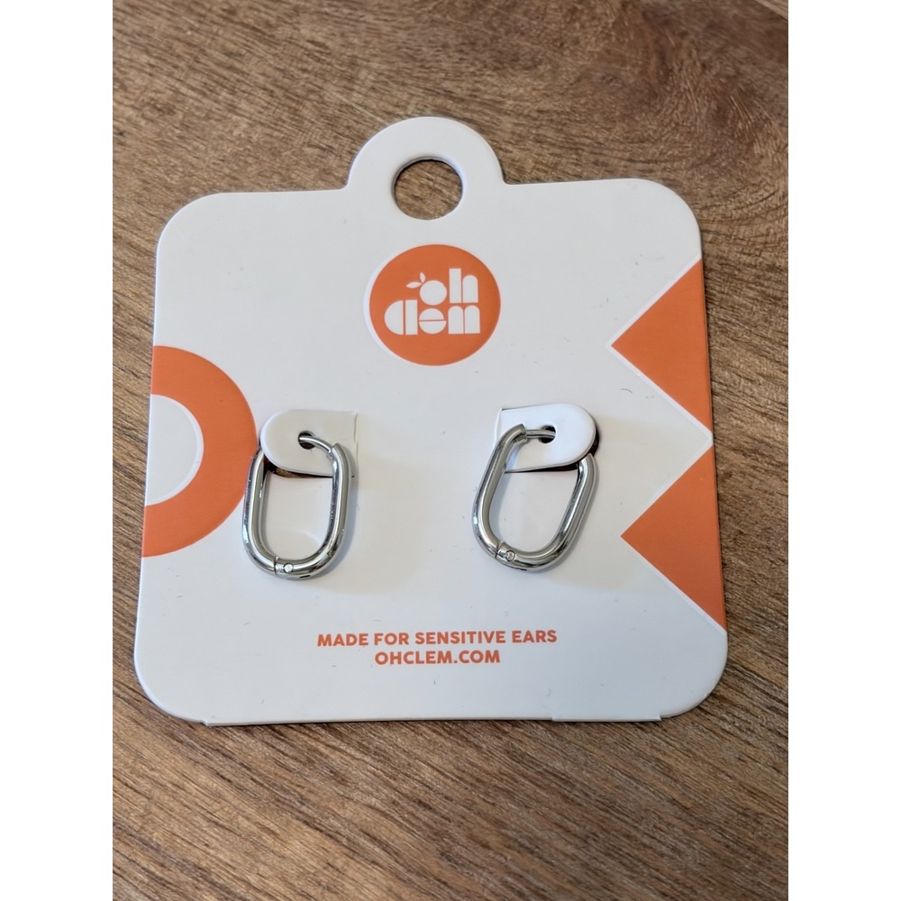 Oh Clem Huggy Hoops Silver Stainless Steel Oval Minimalist Earrings 8mm